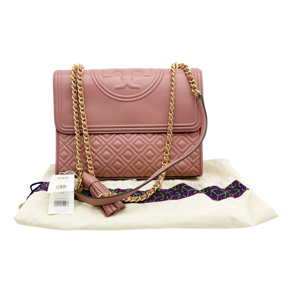 Tory Burch Fleming Quilted Lambskin Convertible Pink Leather Shoulder Bag