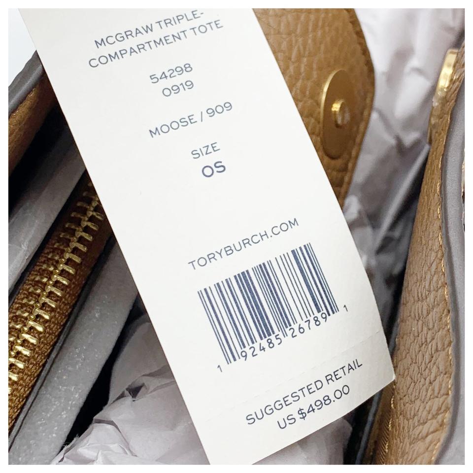 Tory Burch Mcgraw Triple Compartment Satchel Brown Leather Tote