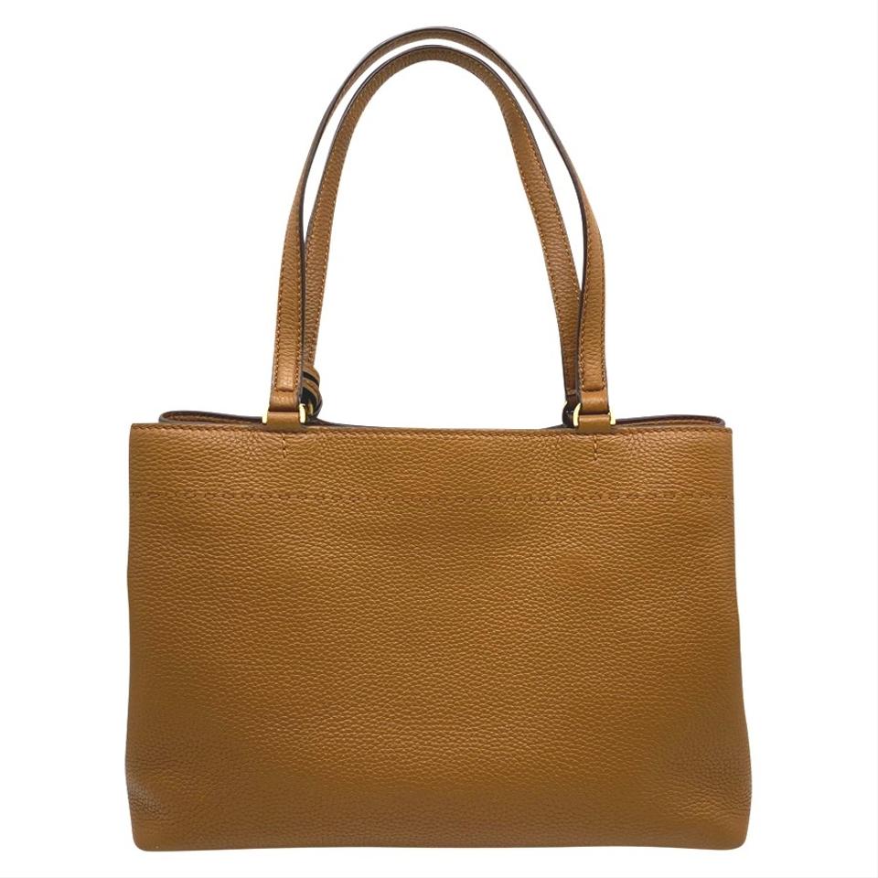 Tory Burch Mcgraw Triple Compartment Satchel Moose Brown Leather Shoulder Bag