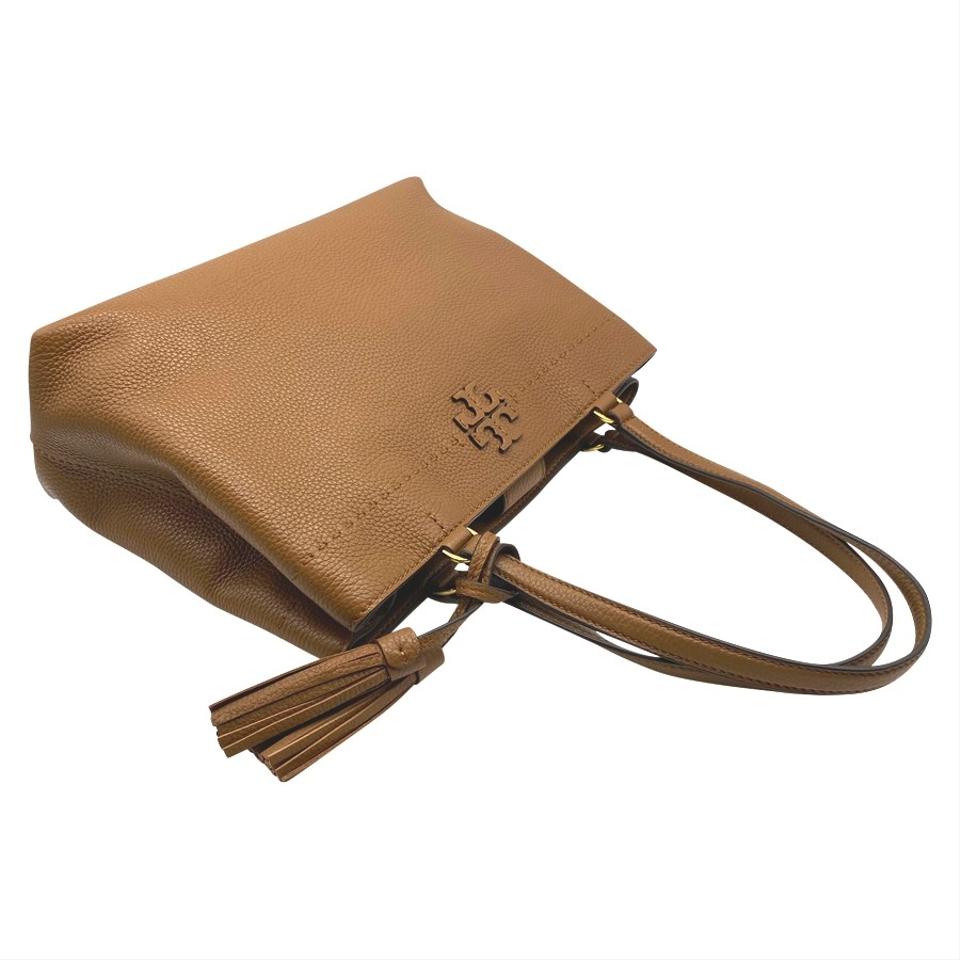 Tory Burch Mcgraw Triple Compartment Satchel Moose Brown Leather Shoulder Bag