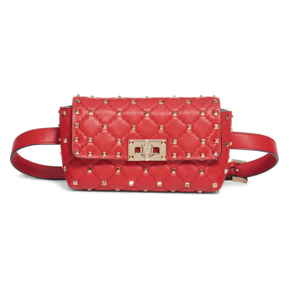 Valentino Belt Spk New Garavani Spike Red Leather Shoulder Bag