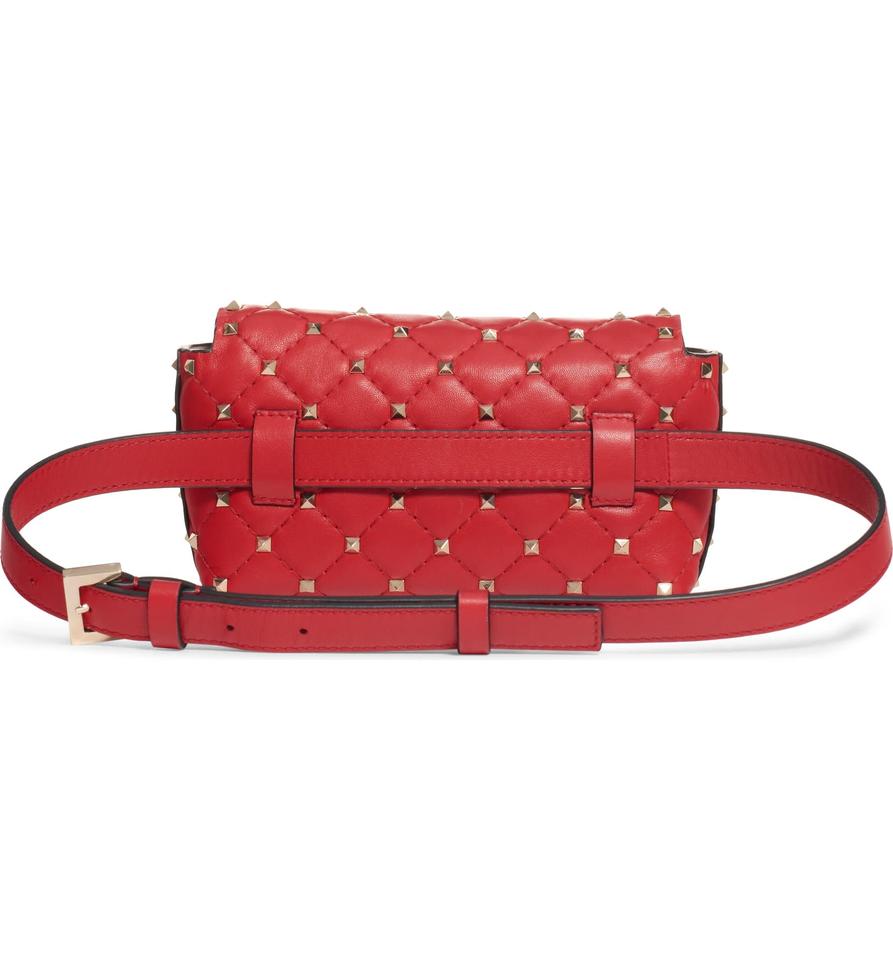 Valentino Belt Spk New Garavani Spike Red Leather Shoulder Bag