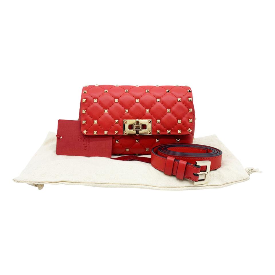 Valentino Belt Spk New Garavani Spike Red Leather Shoulder Bag