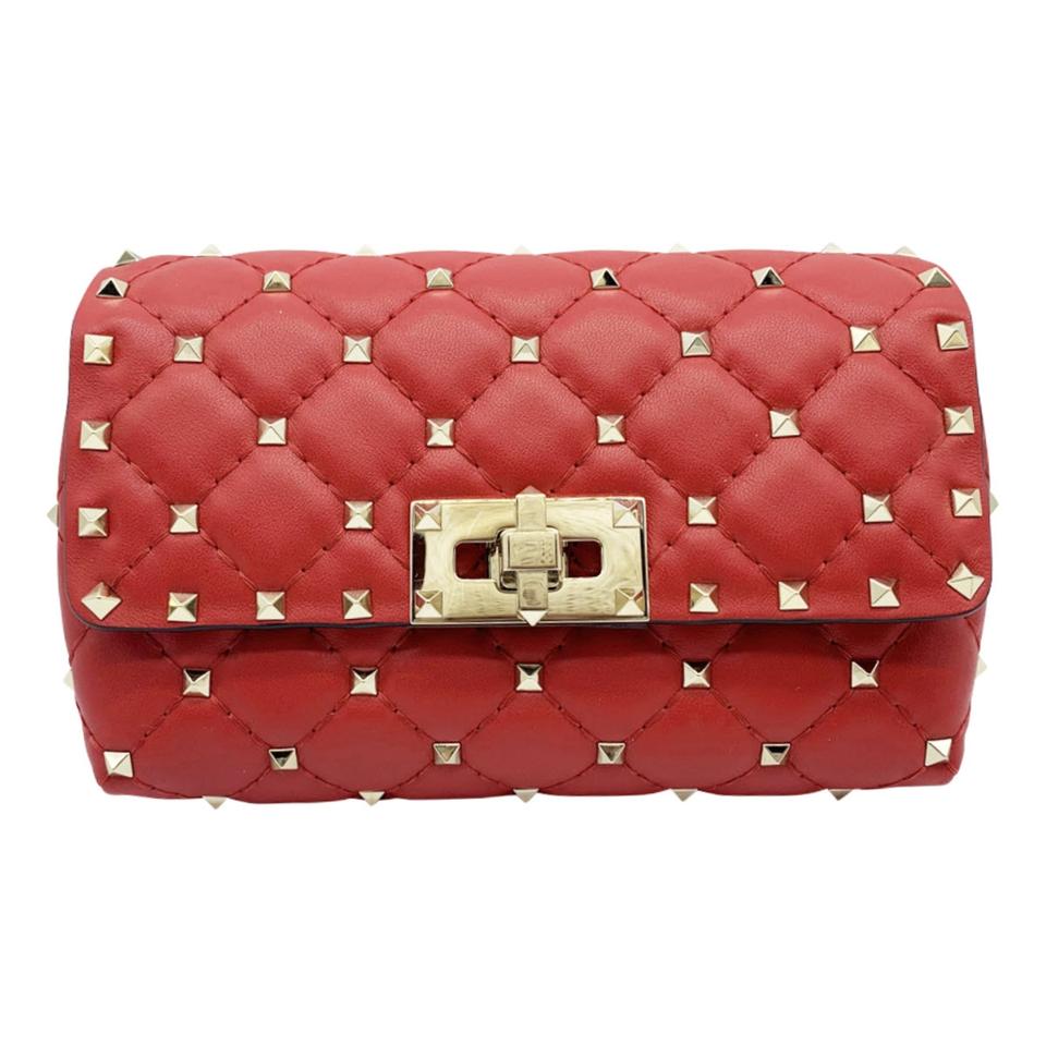 Valentino Belt Spk New Garavani Spike Red Leather Shoulder Bag