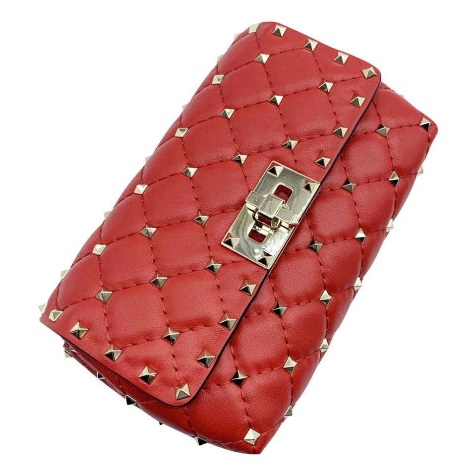 Valentino Belt Spk New Garavani Spike Red Leather Shoulder Bag