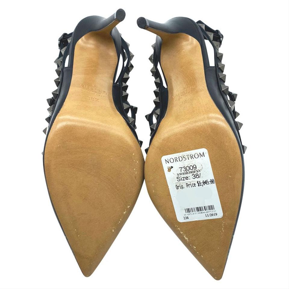 Valentino Black Rockstud Chain Rose Print T-strap Pumps