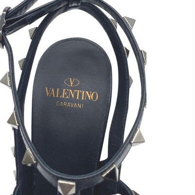 Valentino Black Rockstud Chain Rose Print T-strap Pumps