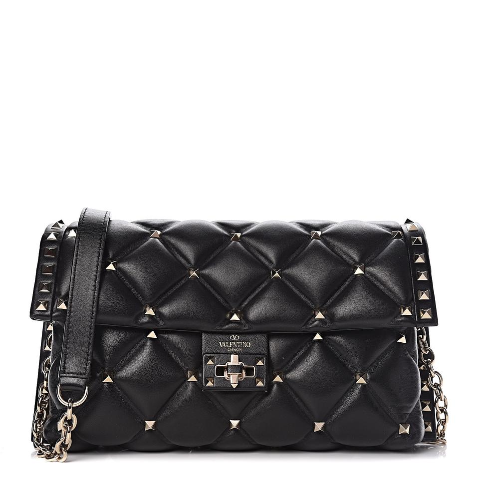 Valentino Chain Nappa Candystud Black Calfskin Leather Shoulder