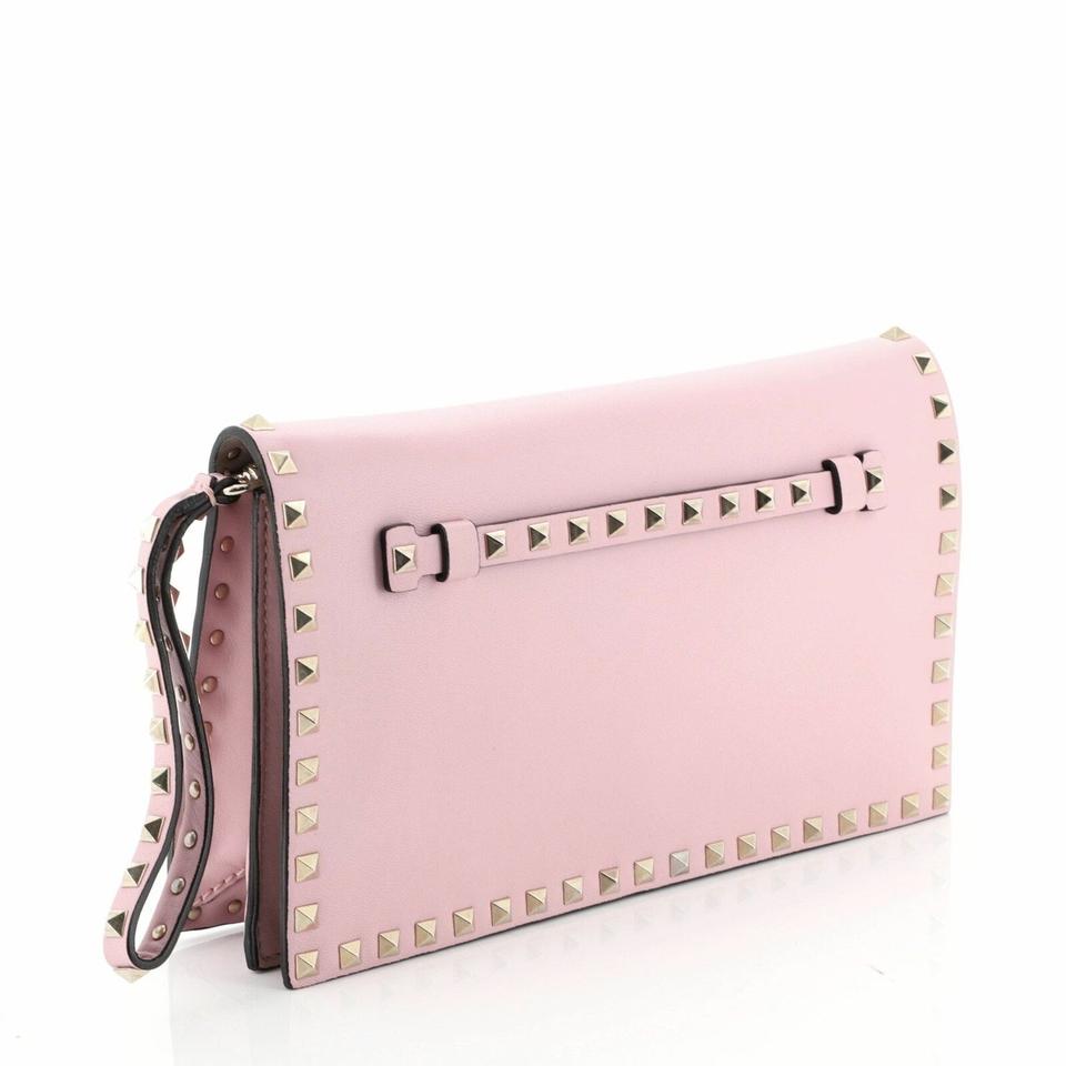 Valentino Clutch Nappa Rockstud Light Pink Leather Wristlet
