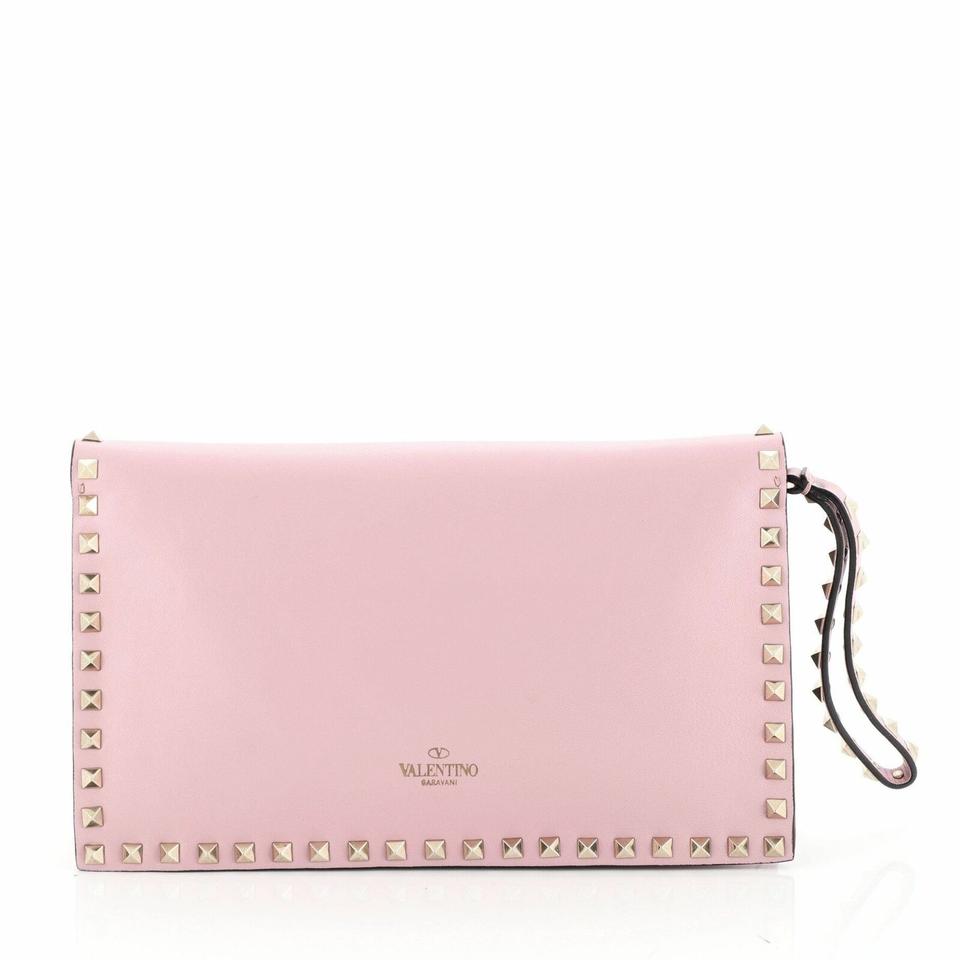 Valentino Clutch Nappa Rockstud Light Pink Leather Wristlet