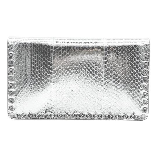 Valentino Clutch Rockstud Metallic Genuine Silver Snakeskin Leather Wristlet
