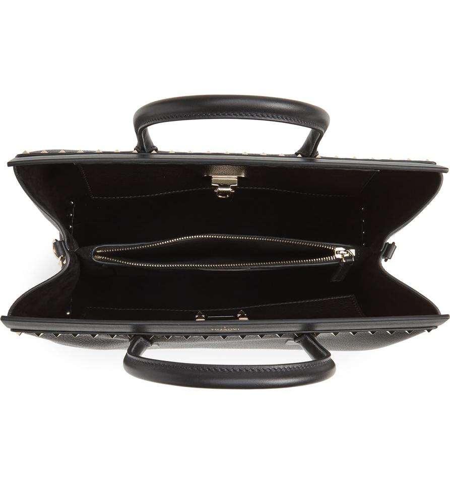Valentino Medium Rockstud Double Handle Satchel Black Leather Tote