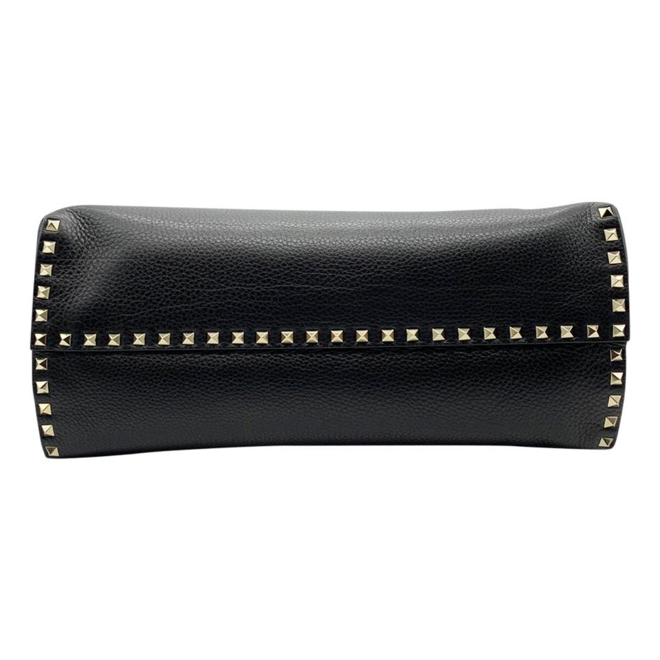 Valentino Medium Rockstud Double Handle Satchel Black Leather Tote