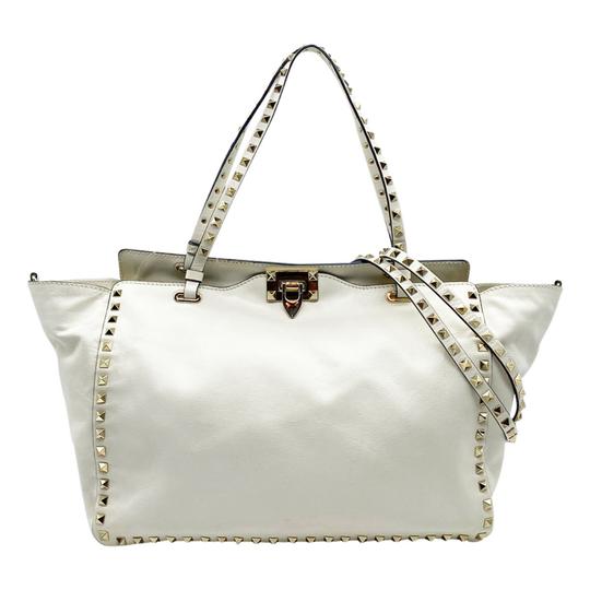 Valentino Medium Rockstud Ivory White Leather Tote