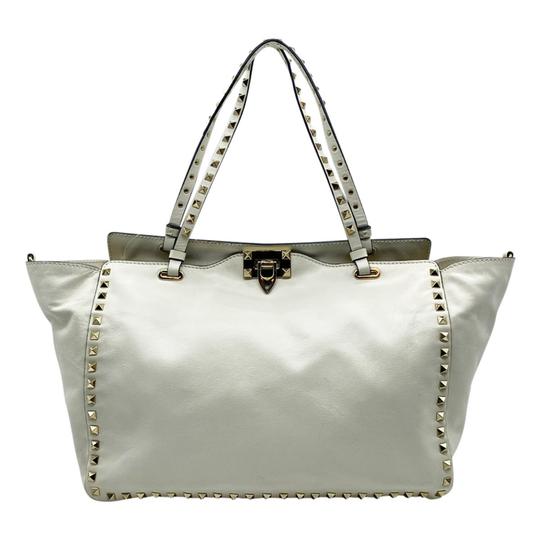 Valentino Medium Rockstud Ivory White Leather Tote