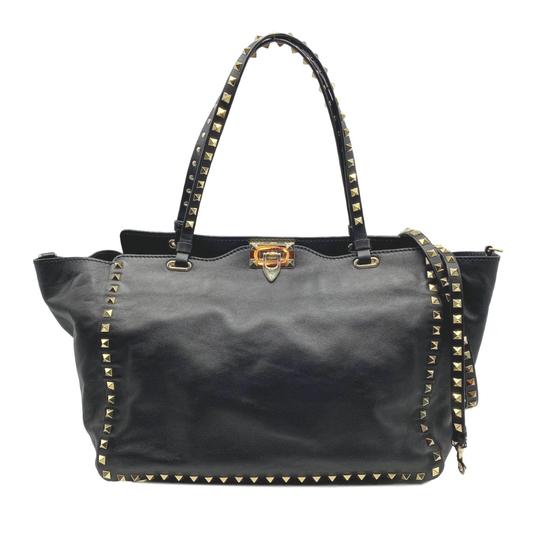 Valentino Medium Rockstud Vitello Black Leather Tote