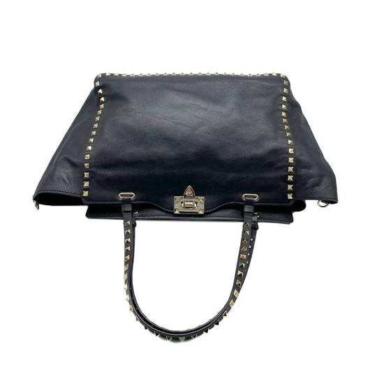 Valentino Medium Rockstud Vitello Black Leather Tote