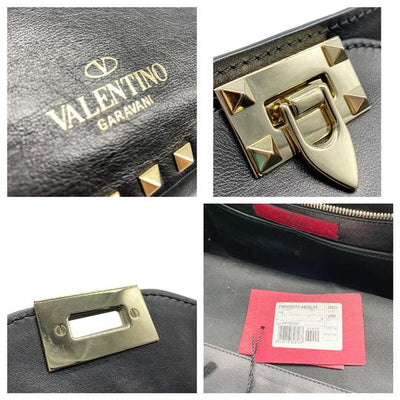 Valentino Medium Rockstud Vitello Black Leather Tote