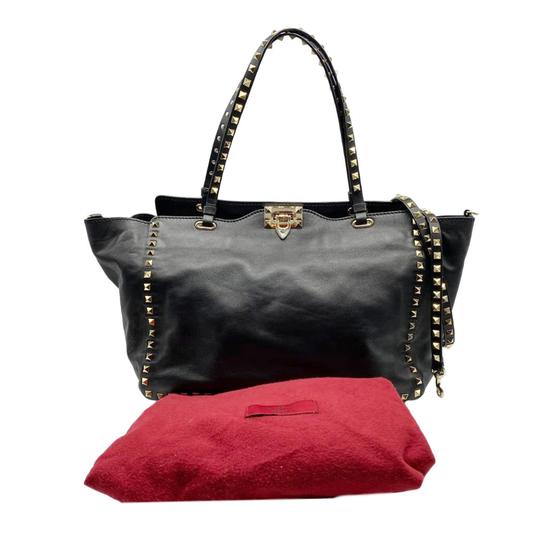 Valentino Medium Rockstud Vitello Black Leather Tote