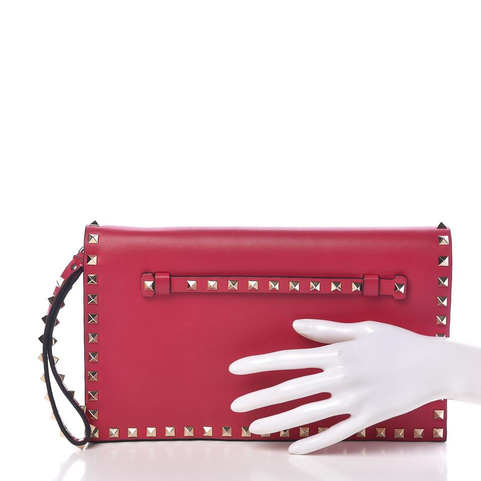 Valentino Nappa Rockstud Pink Lambskin Leather Clutch