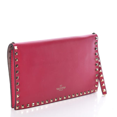 Valentino Nappa Rockstud Pink Lambskin Leather Clutch
