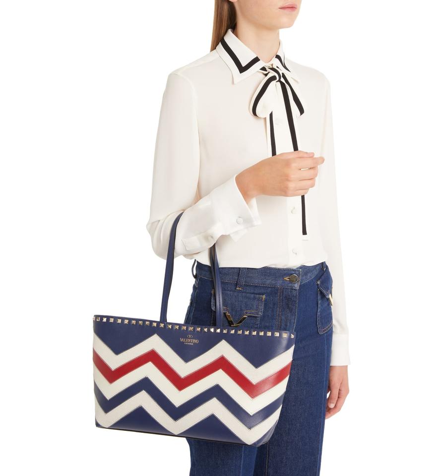 Valentino Small Rockstud Blue Leather Tote