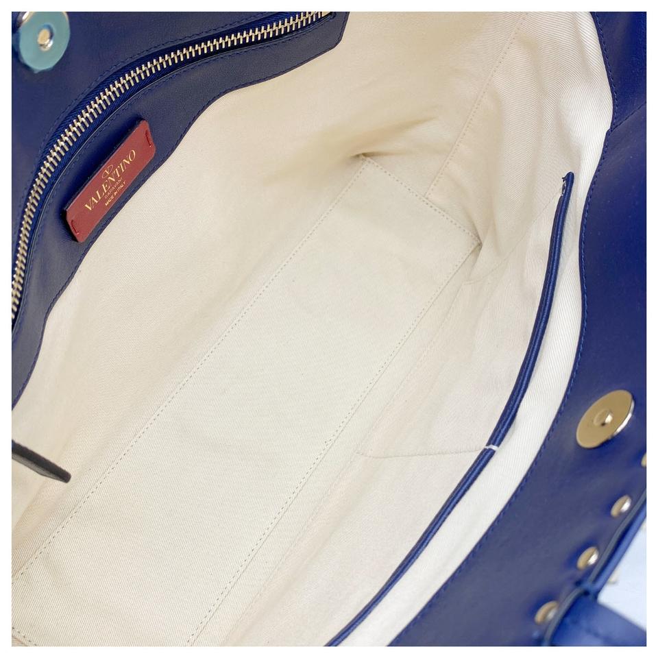 Valentino Small Rockstud Blue Leather Tote