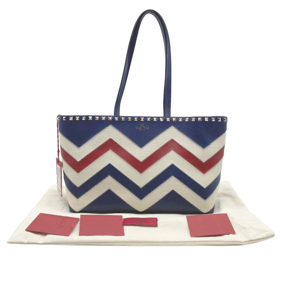 Valentino Small Rockstud Blue Leather Tote