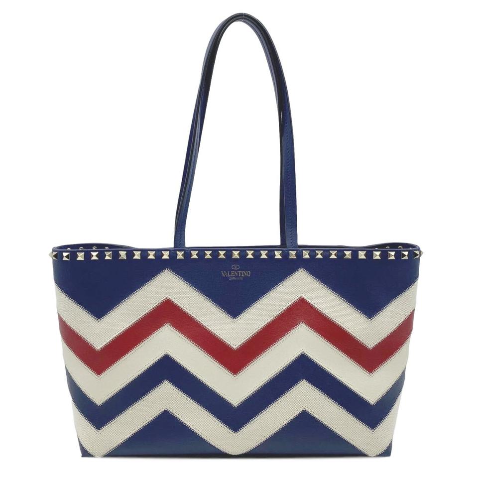 Valentino Small Rockstud Blue Leather Tote