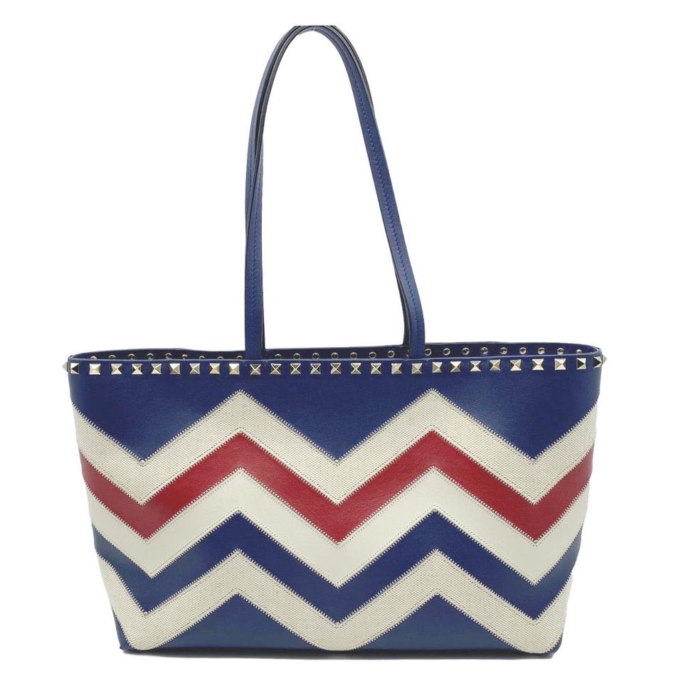 Valentino Small Rockstud Blue Leather Tote