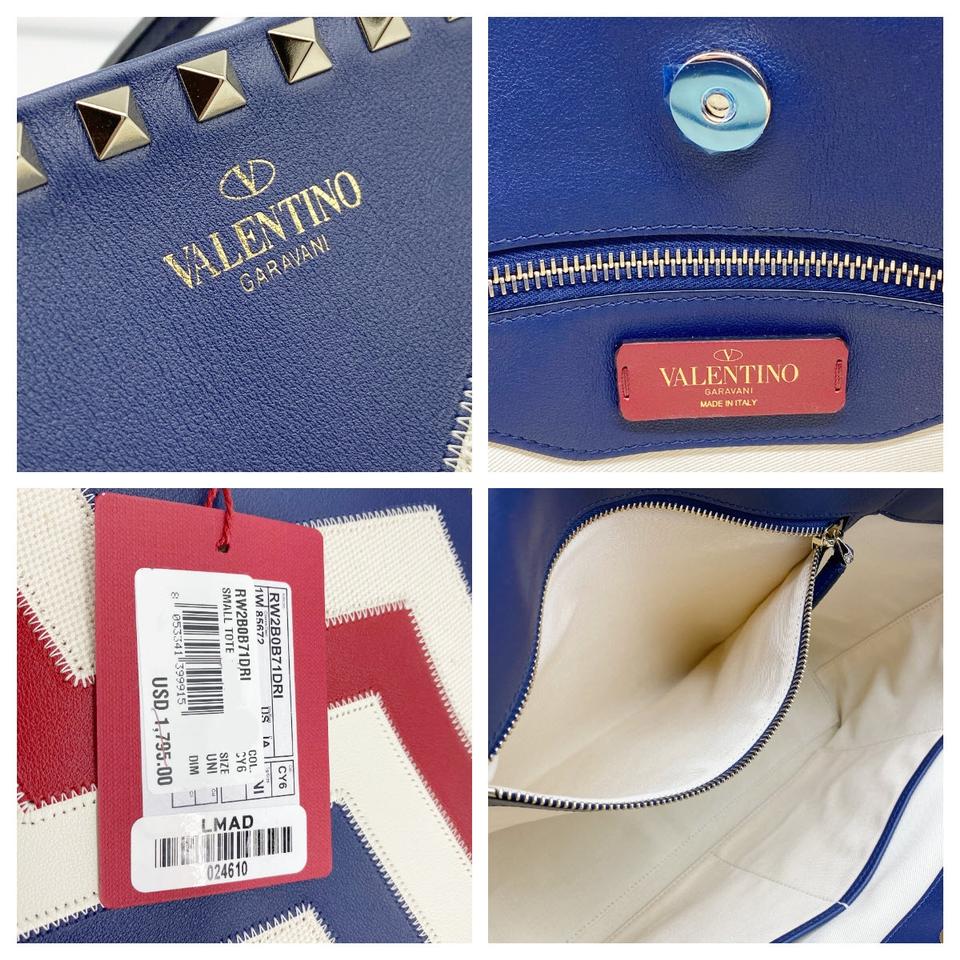 Valentino Small Rockstud Blue Leather Tote
