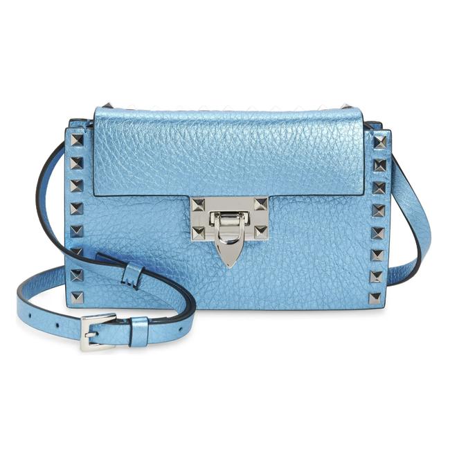 Valentino Small Rockstud Metallic Blue Leather Shoulder Bag
