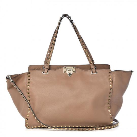 Valentino Vitello Medium Rockstud Beige Leather Tote