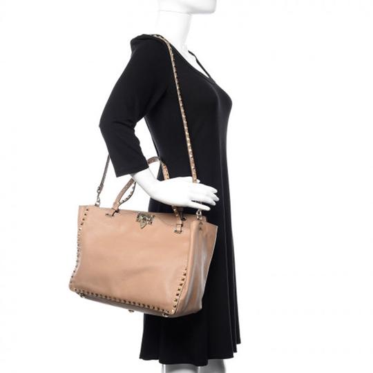 Valentino Vitello Medium Rockstud Beige Leather Tote