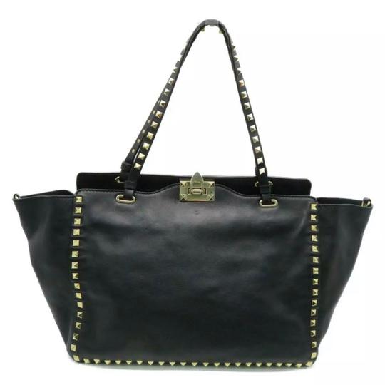 Valentino Vitello Medium Rockstud Black Leather Tote