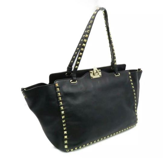 Valentino Vitello Medium Rockstud Black Leather Tote