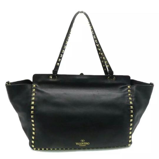 Valentino Vitello Medium Rockstud Black Leather Tote