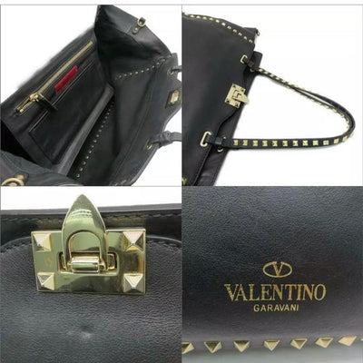 Valentino Vitello Medium Rockstud Black Leather Tote